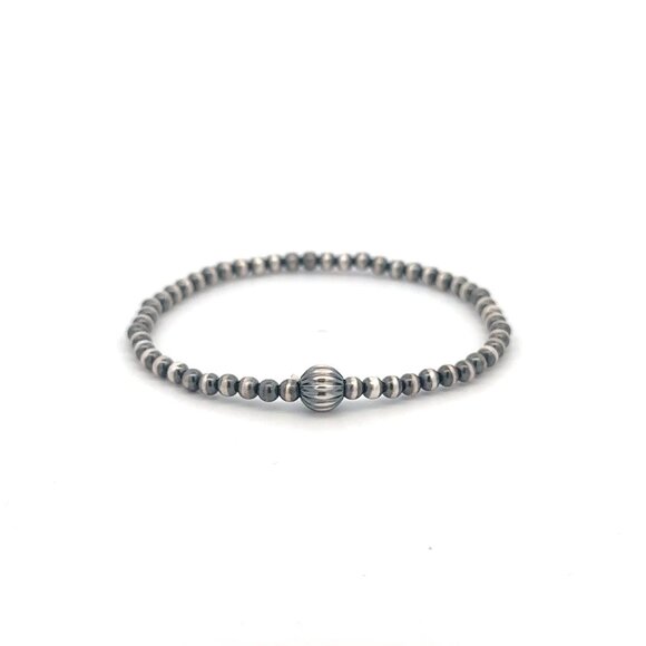 925 Sterling Silver Authentic Navajo Beads 3mm-6mm Stretch Bracelet Minimalist - Picture 1 of 5